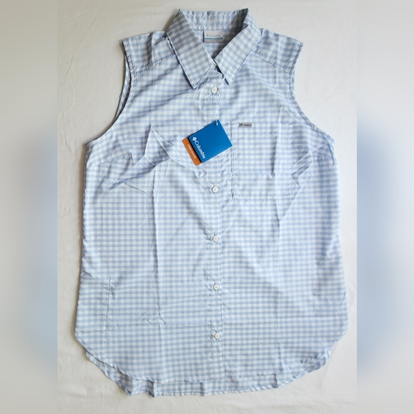 COLUMBIA Anytime Lite Sleeveless Shirt - Blue Gingham - Size L (NWT) - Picture 10 of 15